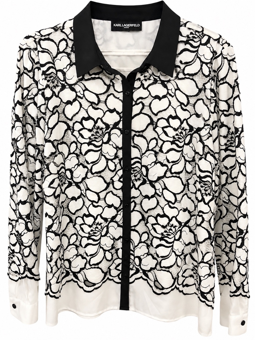 Karl Lagerfeld Black & White Floral Lace Button-Down Shirt